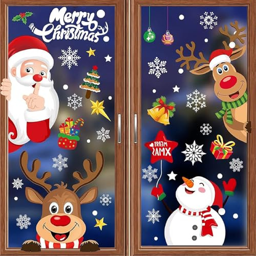 8 Blätter Fensterbilder Weihnachten Selbstklebend, Weihnachtsdeko Fenster, Fensterdeko Weihnachten, für Winter Kinderzimmer Weihnachtsdeko
