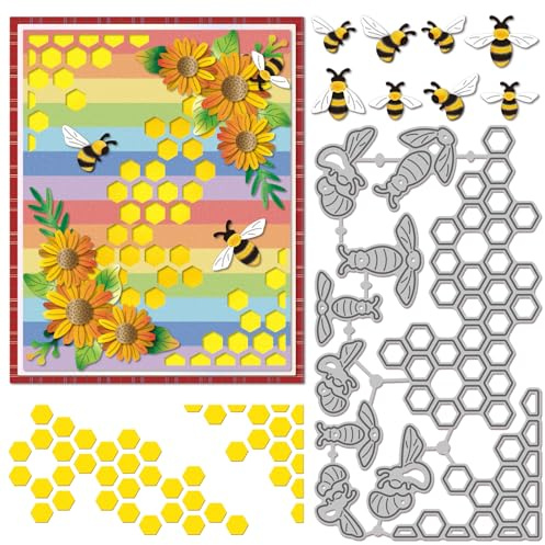 GLOBLELAND Bienen Stanzformen Für Kartenbasteln Bienenstockrahmen Metall Stanzteile Insekten Bienen Und Waben Stanzteile Schablonen Für DIY Prägungen Scrapbooking Papierdekoration