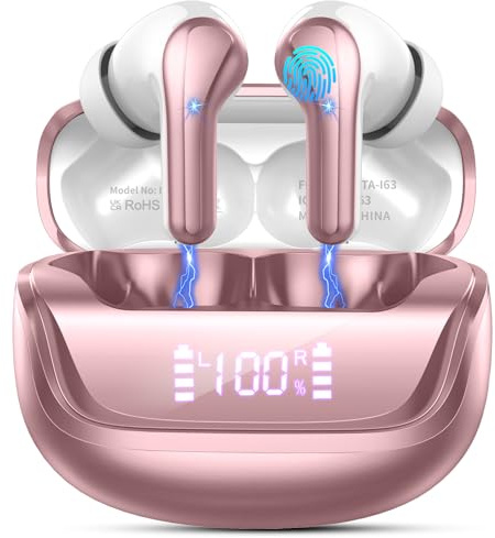 Nerunsa Bluetooth Kopfhörer, Kopfhörer Kabellos Bluetooth 5.4 HiFi Stereo, In Ear Kopfhörer mit 4 ENC Noise Cancelling Mics, IP7 Wasserdicht Ohrhörer, 50 Std Spielzeit Kabellose Kopfhörer