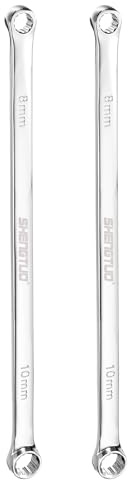 QUARKZMAN 2 Stück 8 x 10 mm Doppelend-Ringschlüssel Mit Ratsche CR-V | Metrisch, 12-Punkt, 0 Grad Versatz, Extra Lang, Polierter Langer Schlüssel Werkzeug, Für Reparaturen, Doppelend-Ringschlüssel