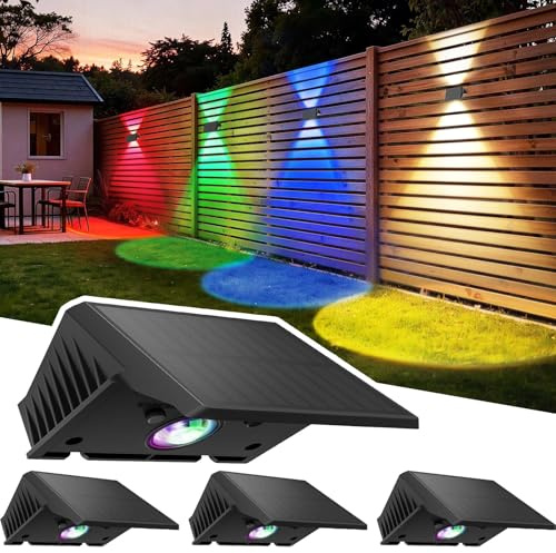 Delaiglow Solarlampen für Außen,4 Pack wandleuchte Solar aussen Solarleuchten Nach Oben und Unten Beleuchtet IP67 Wasserdicht 120LM solarlampen für Garten Zaun Deck RGB