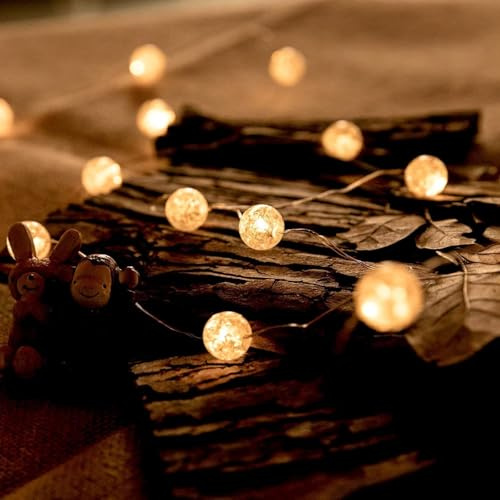 Taechalingo Lichterkette Kristall Kugeln,2M 20LED Lichterkette Kugeln Batterie,Crackled Glas Optik,Aussenlichterkette Batterie,Batteriebetrieben für Deko & Party