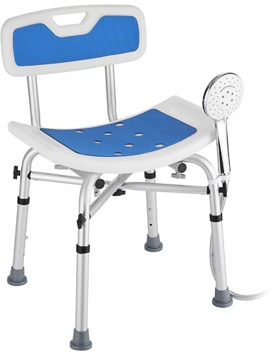 Modundry Shower Chair with Reinforced Crossbars Removable Backrest, 6-Level Height Adjustable Heavy Duty Shower Seat for Inside Shower, Shower Stools with EVA Pad for Elderly, Disabled, Blue