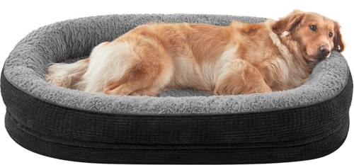 Pawk Orthopädisches Hundebett Grosse Hunde, 107x81cm, Schwarz | Hundebett Orthopädisch Vierseitiges Nackenrolle, Memory Foam Hundekorb Wasserdicht, Hundebetten Abnehmbar und Waschbar