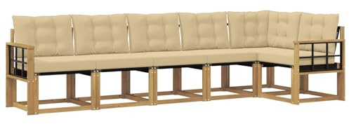 vidaXL Outdoor-Sofagarnitur mit Kissen 6 pcs Weiß und Beige, Gartenlounge, Moderne Sofas für draußen, strapazierfähige Sitzgruppe für Terrasse, Perfekter Komfort