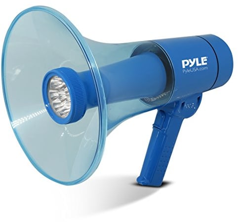 Pyle 40W Waterproof Megaphone Speaker, Loud Bullhorn Megaphones with Siren, Adjustable Volume & LED Flashlight, AA Battery Powered, Indoor-Outdoor Use, Perfect for Police, Football, Kids & More