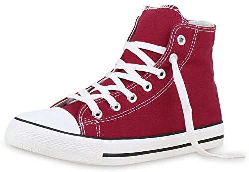 SCARPE VITA Herren High Sneakers Stoffschuhe Sportschuhe Kult Schnürer 129801 Dunkelrot 36