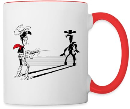 Spreadshirt Lucky Luke Schneller als sein Schatten Tasse Zweifarbig, One size, Weiß/Rot