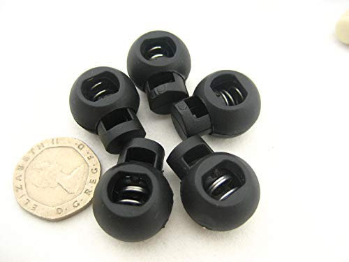 UK Stock 10pcs Black Round Toggles Cord Adjusters Cord Stopper Spring Loaded Cord Lock