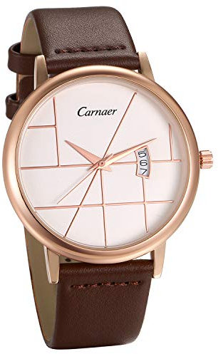 JewelryWe Herren Damen Uhren Quarz Analog Datum Kalender 30M Wasserdicht Armbanduhr Einzigartig Geometrisch Design Uhr mit Braun Leder Echtleder Armband und Weiß rundem Zifferblatt