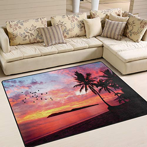 Use7 Teppich, Motiv: Sonnenuntergang mit Vögeln und Palmen und Blättern, Textil, Multi, 160cm x 122cm(5.3 x 4 feet)