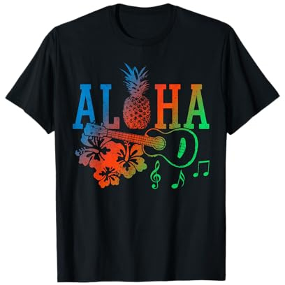 Aloha Ukulele Ananas Hawaii Hibiskus Sommer Geschenk T-Shirt