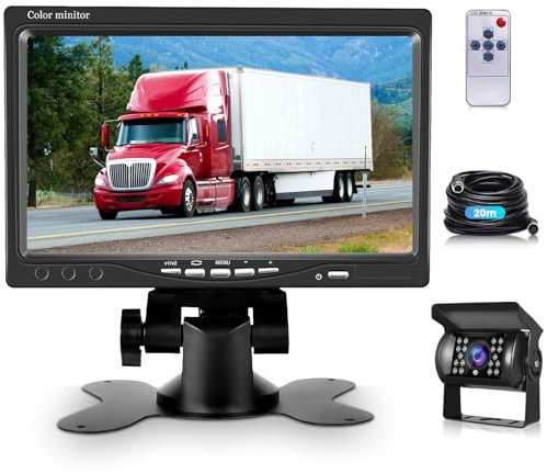 Rückfahrkamera Set mit 7 Zoll HD Monitor, IP68 wasserdichte Nachtsicht Auto Backup-Kamera, Kabel Stabilem Signal Rückfahrkamera 12V-24V mit 20m Kabel für Wohnmobil/Bus/Anhänger/LKW