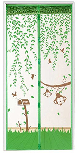 Zanzariera magnetica per porta estiva con uccelli della foresta, zanzariera in morbido filato per porte e finestre, in tulle verde, 90 x 210 cm