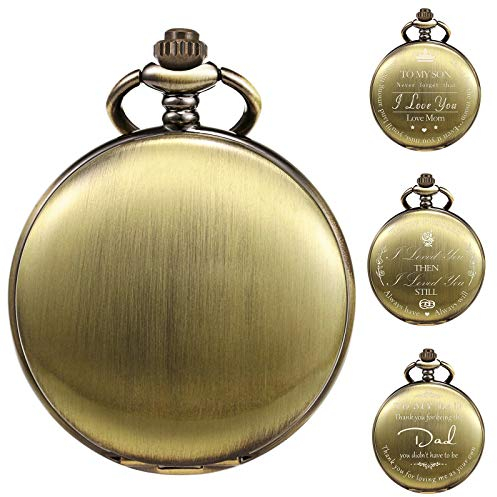 TREEWETO Taschenuhr Personalisiert Gravur Taschenuhr mit Kette Herren Bronze Geschenk zum Geburtstag Vatertag Vater Vatertagsgeschenk