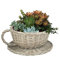 Tea Cup Plant Pot Basket - Antique Wash Woven Giant Teacup and Saucer Planter with Waterproof Lining Indoor Outdoor Use - Flowering Bulb Planting Seagrass