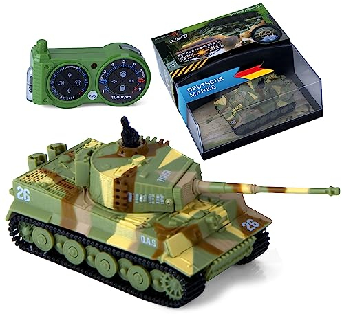 Ferngesteuerter Mini RC Panzer German Tiger I - Modellbau R/C Battletank mit Schussfunktion, Sound & Licht - 1:72 Maßstab (2er Battle Set)