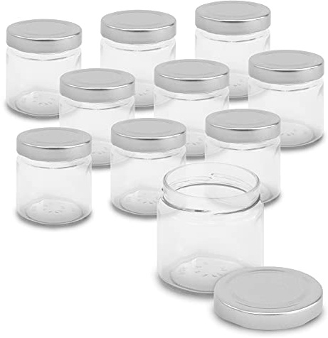 itenga 10x Marmeladengläser rund mit silbernem Deckel 212ml Einmachgläser modernes Glas
