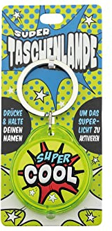 Super Taschenlampe mit dem Titel Super C... Hell leuchtende Taschenlampe mit Anhänger im coolen Comic Design