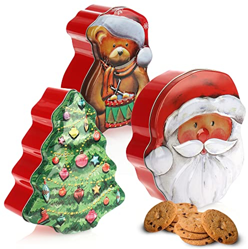 com-four® 3x Keksdose, Blechdose für Weihnachtskekse, weihnachtliche Vorratsdose mit Deckel, Aufbewahrungsbox für Cookies, Süßigkeiten und Geschenke [Auswahl variiert] (3 Stück - Weihnachtsmix rot)