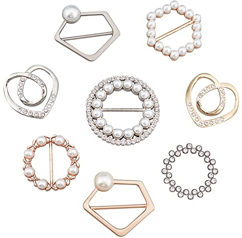 nbeads 8 Stück Schal Ring, Art Weiselegierungs Schal Ring Wölbungen T-Shirt Bund Halstuch Clip Ringe Seide Skinny Schal Bluse Metall Strass Verschluss Ringe Für Halstuch T-Shirt Schals Kleidung