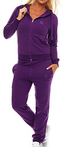 Gennadi Hoppe Tuta da jogging da donna, traspirante, assorbe l'umidità, tuta da casa con polsini elastici, morbido cotone, elegante tuta da donna, Lilla (Purple), XS