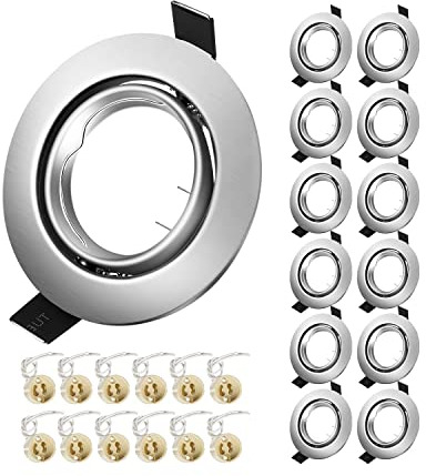 Yiahin 12x Einbaustrahler GU10 Schwenkbar Einbaurahmen GU10 68mm Rund Nickel gebürstet Metall Einbauleuchte Einbaurahmen Optik, Inkl. GU10 Fassung für LED oder Halogen Leuchtmittel