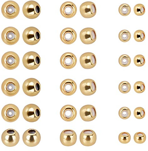 PH PandaHall 3 dimensioni Perline di Scorrimento In Silicone, 60 pz 18 K Placcato Oro Stopper Perline In Ottone Perline di Gomma Cursore Regolabile Perline Rotonde Inserto Tappo di Gomma Distanziatore