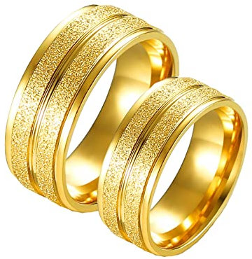 Daesar Edelstahl Ringe Paar mit Gravur, Verlobungsringe Partnerringe für Sie und Ihn, Gold Matte Ringe 8MM Damen Gr.60 (19.1) & Herren Gr.60 (19.1)
