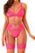 Dentelle Ensemble De Lingerie Sexy Femme - Saint Valentin Soutien-Gorge en Résille Et Culotte Taille Haute Transparente avec Cuisse Porte-Jarretelles Hot 3 Pièces Tenue(Pink,XL,981w)