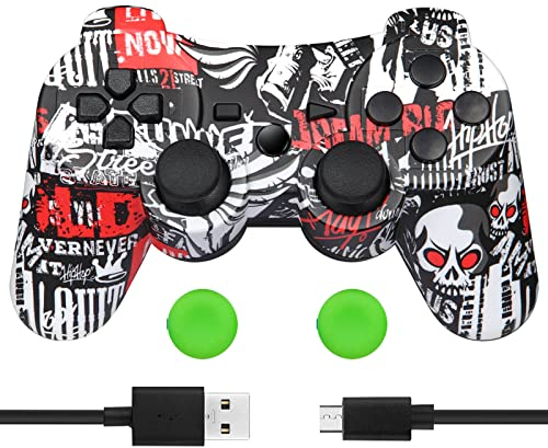 Vivideox Joystick Wireless per PS3 - Controller Bluetooth con Doppio Motore e Sensore a 6 Assi - Cranio