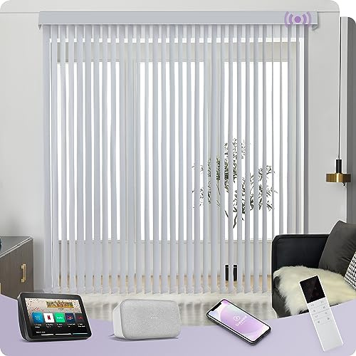 Graywind Smart Electric Motorised Vertical Blinds - 100% Blackout & Thermal Insulating, Alexa & Google Compatible, Made to Measure Track & Slats Complete Set for Windows & Patio Doors, White