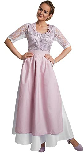 dressforfun Maxi Dirndl Damen, Dirndl lang, Trachtenkleid, Dirndlkleid Damen, Trachtenmode Damen Trachten Trachtenrock mit Dirndlschürzen, Tracht Oberteil mit Kettchen, Schnürung - Diverse Größen