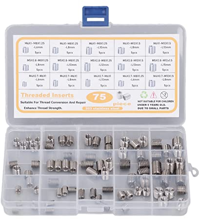 75 Stück Edelstahl Madenschrauben Set M4/M5/M6/M8/M10 Gewindestifte Maschinenschraube Schraube Sortiment Werkzeugsatz mit Aufbewahrungsbox für Holzmöbelmontage Handwerker
