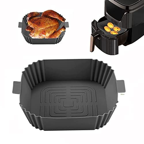 Air Fryer Liners, Silicone Air Fryer Liner, Reusable Air Fryer Grill Pan for Tower Air Fryer, Microwave, Air Fryer Basket Accessories, Easy Clean Replacement Liner (Grey, 1)