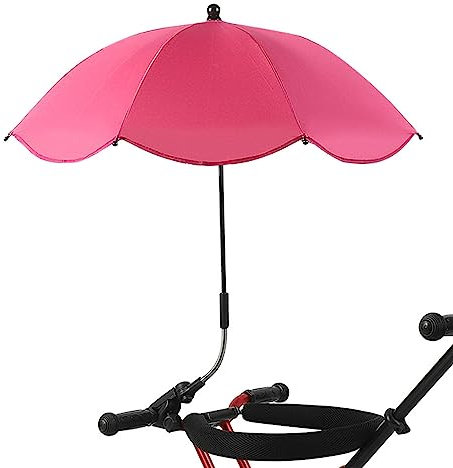 ZORQ Sombrilla para cochecito de bebé, sombrilla para cochecito de bebé, sombrilla con abrazadera ajustable, protección UV, sombrilla para cochecito de bebé, Rojo rosa (pegamento plateado)