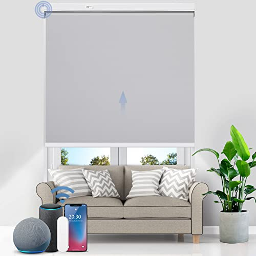 Grandekor Elektrische Rollos mit Lithiumbatterie,Elektrisches Verdunklungsrollo mit Motor & Fernbedingung, Grau B85 x H150 cm(Stoffbreite 82 cm) Rollo ohne Bohren Fensterrollo Innen Smart Rollo