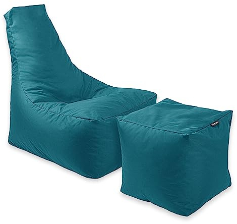 BuBiBag Calm Sitzsack mit Hocker - Gaming Sitzsack für Kinder & Erwachsene - Bean Bag auch für Outdoor Nutzung geeignet - Sitzpouf & Griff (Petrol)