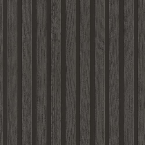 Rasch Tapete 278422 - Schwarze Papiertapete mit Holz-Optik, 3D Holz-Paneele im modernen Skandi Look, Lamellenwand - 10,05m x 0,53m (LxB)