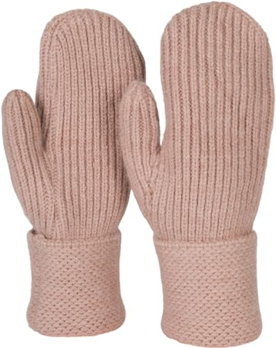 styleBREAKER Damen Winter Strick Fäustlinge Einfarbig mit gemustertem Bund, warme Fausthandschuhe, Strickhandschuhe 09010046, Farbe:Hellbraun