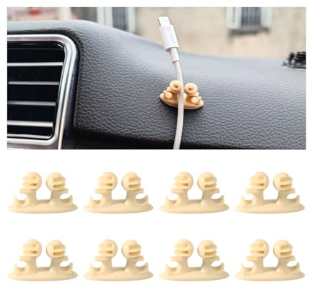 JNNJ 8 Stück Auto Kabelführung Kabel Organizer, Kabel Management Clip, Vielzwecke Kabelclips Kabelhalter Netzkabel USB Ladekabel Audiokabel Ladekabeln(Beige)