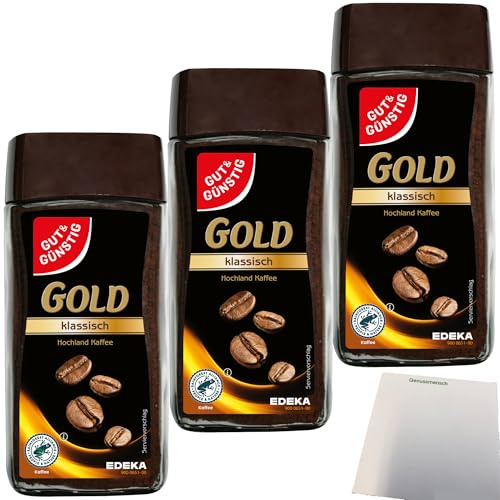 Gut&Günstig Gold löslicher Bohnenkaffee klassisch 3er Pack (3x100g Packung) + usy Block