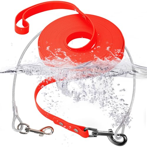 Wasserdicht Schleppleine für Hunde,mit Chew Proof Tie-Out Leinen,Wasserdicht Trainingsleine für Hunde(Orange,10m)