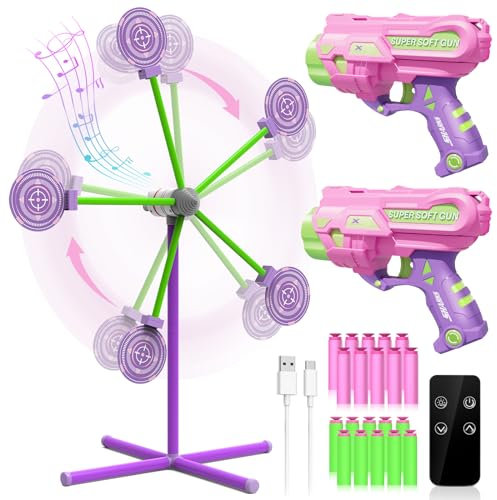 DX DA XIN Giochi di Tiro al Bersaglio Rotante Razzo per Bambini Include 2 Pistole Giocattolo 20 Schiuma Freccette per Ragazzi Regalo di Natale Giocattoli per Bambini 4 5 6 7 8 9 Anni