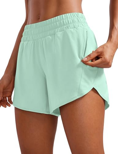 CRZ YOGA Damen Kurze Sporthose Mid Waist Laufhose Fitness Gym Kurz Hose Sportshorts mit Reißverschlusstasche Mint-Moment 38