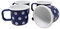 Madacha 4 tazze in metallo smaltato, 250 ml, blu a pois bianchi, bordo bianco