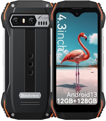 Blackview N6000SE(2024) Mini Outdoor Handy Ohne Vertrag, 12GB+128GB 4.3 QHD+ Baustellenhandy Android 13, 13MP+8MP Kamera Outdoor Smartphone, 3700mAh Akku Handy/NFC/Face ID/GPS/IP69K