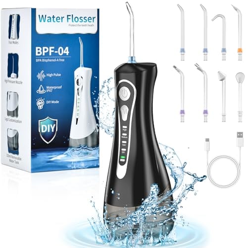 Idropulsore Dentale Portatile,320ml Irrigatore Orale Senza Fili,con 8 Ugelli E 3+DIY Modalità, Ricarica USB,Dentale Ricaricabile Impermeabile IPX7,Adatto Per La Casa E Il Viaggio Water Flosser-Nero