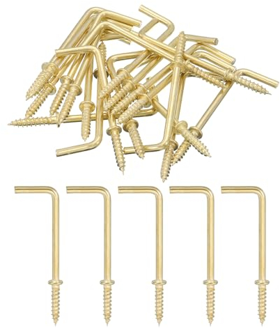 QUARKZMAN Ganci ad Angolo Retto, 20pz 2 Ganci a Vite a Forma di L Avvita Ganci, Ganci a Vite ad Angolo Retto in Metallo a Forma di 7 per Appendere, Oro