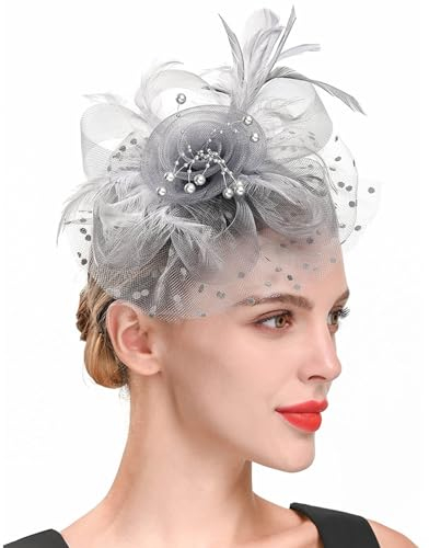 WATEFOER Fascinators Hut für Damen Mädchen Tea Party Stirnband Blume Cocktail Mesh Federn Derby Hut für Hochzeit Party Kirche